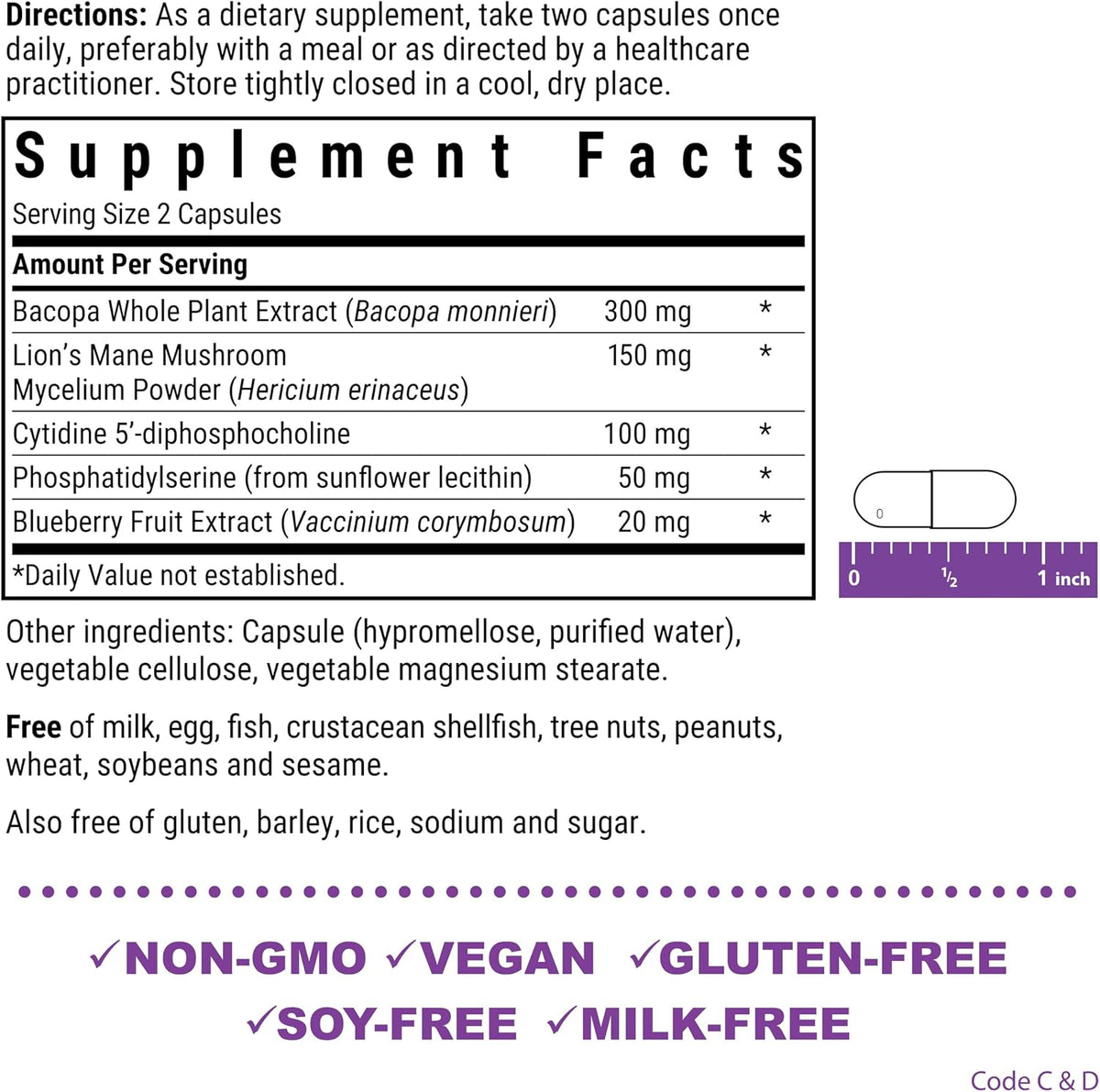 Bluebonnet Nutrition BrainPower – Whole Food-Based Nootropic Blend for Brain Health – 60 Vegetable Capsules – Image 3
