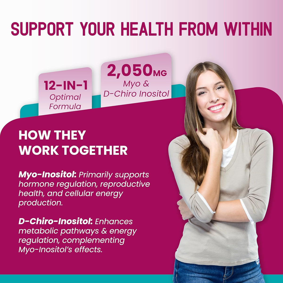 Myo-Inositol + D-Chiro Inositol Supplement – 12-in-1 Formula with Berberine, Cinnamon, Bitter Melon – 180 Capsules – Non-GM, Gluten-free - görsel 6