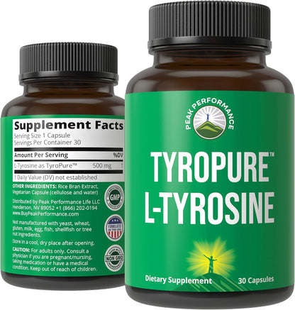 TyroPure L-Tyrosine 500mg Capsules - Naturally Fermented for Optimum Absorption