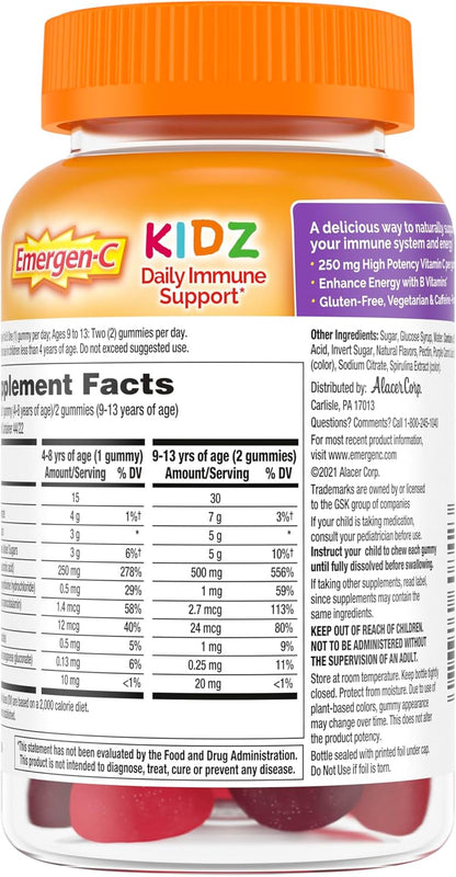 Emergen-C Kidz Daily Immune Support Gummies, Berry Bash – 44 Count