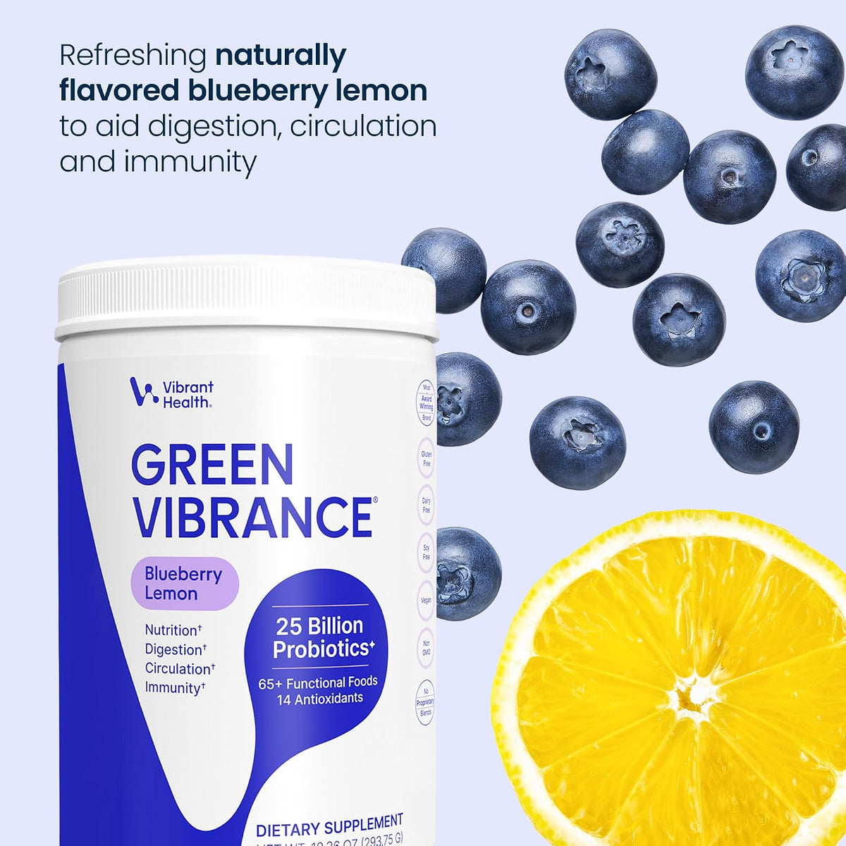 Green Vibrance Superfoods Powder – 70+ Plant-Based Whole Foods & 25 Billion Probiotics, Blueberry Lemon, 25 Servings - görsel 5