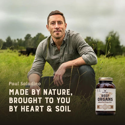 HEART & SOIL 100% Grass Fed Beef Organs Supplement (Liver, Heart, Kidney, Pancreas & Spleen) – 3000mg – 180 Capsules