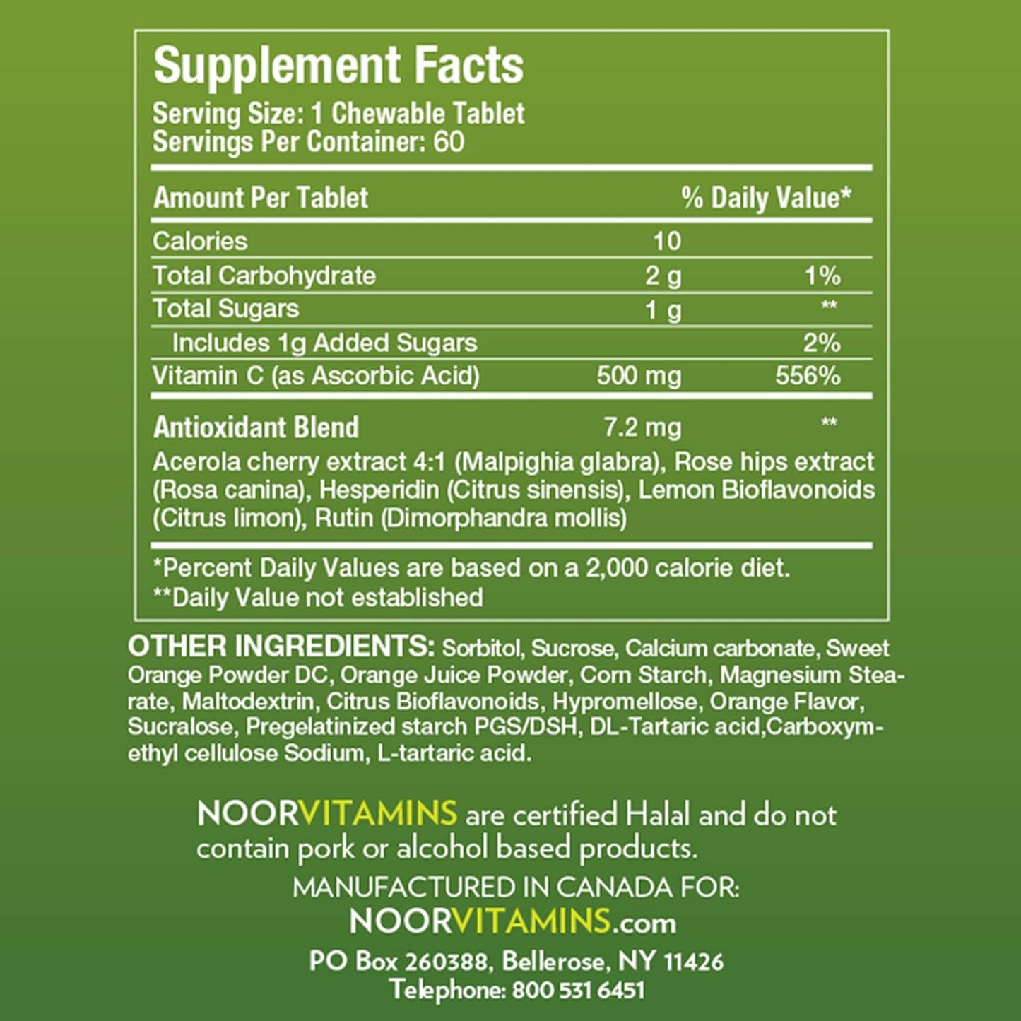 Noor Vitamins Vitamin C 500mg Chewable Tablets with Rose Hips – Orange Flavour, 60 Count - görsel 2