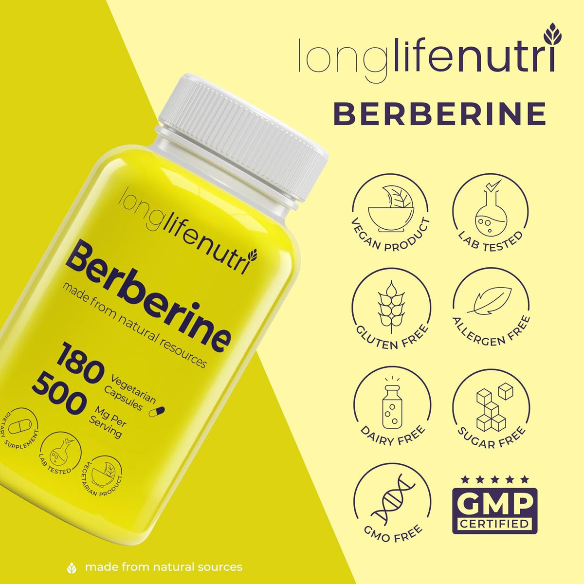 Berberine 500mg HCl Extract – from Berberis Aristata Vulgaris, 180 Vegetarian Capsules, Traditional Digestive Supplement for General Wellness, 6-Month Supply, Non-GMO, 1000mg per Serving, GMP Certified, USA-made - görsel 7