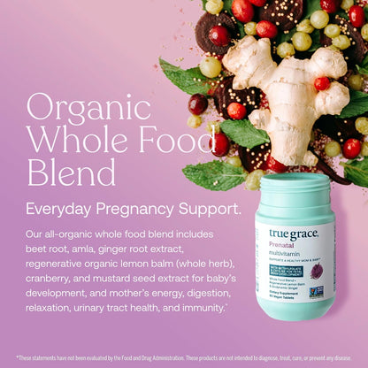 True Grace Prenatal Multivitamin - 30 Servings - Supports a Healthy Mum & Baby with Methylfolate & Choline for Foetal Brain Development - Gluten-free, Soya-free - 60 Vegan Tablets