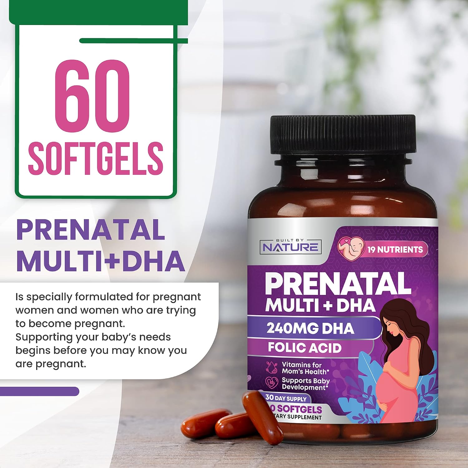 Built by Nature Prenatal Vitamins for Women, 60 Softgels - görsel 6
