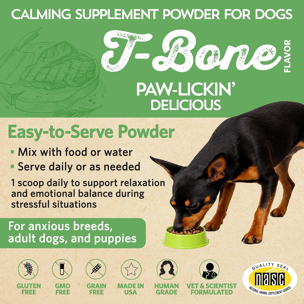 Relaxin’ Rover Calming Supplement for Dogs with Probiotics, Valerian, Chamomile & GABA – T-Bone Flavour (20 Servings) - görsel 3