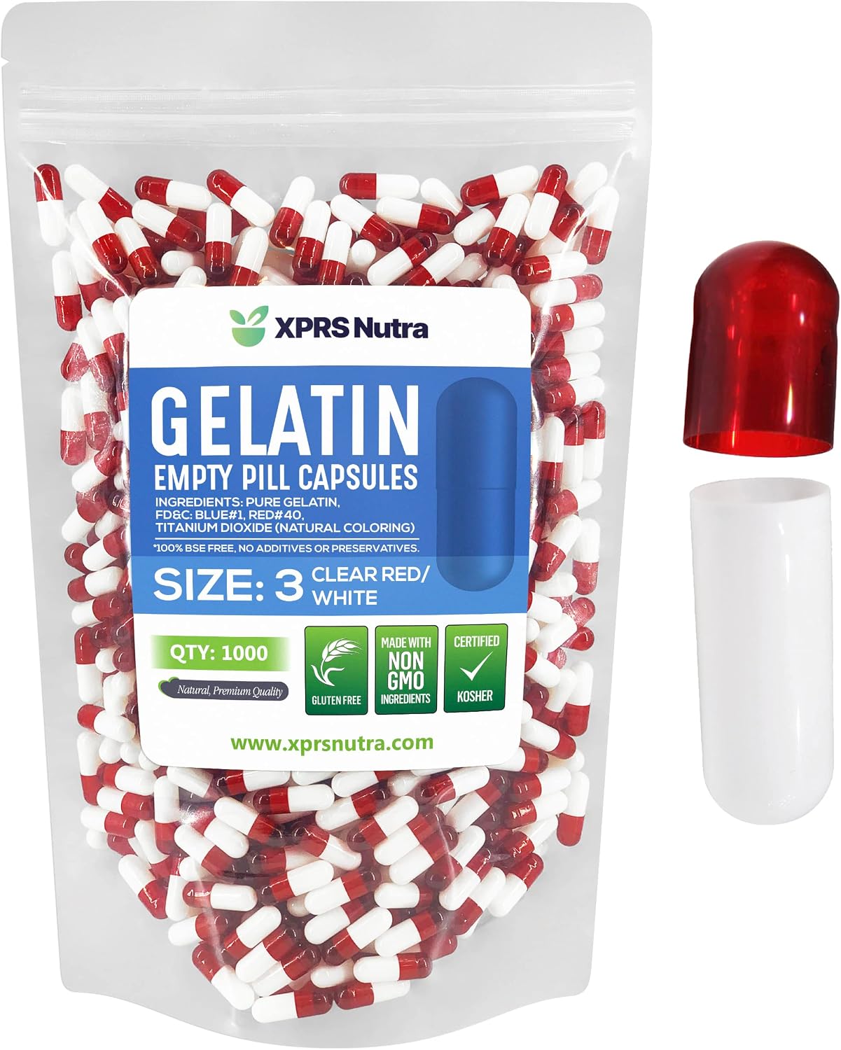 XPRS Nutra Size 3 Empty Capsules - 1000 Count Gelatine Capsules for DIY Supplement Filling - görsel 1
