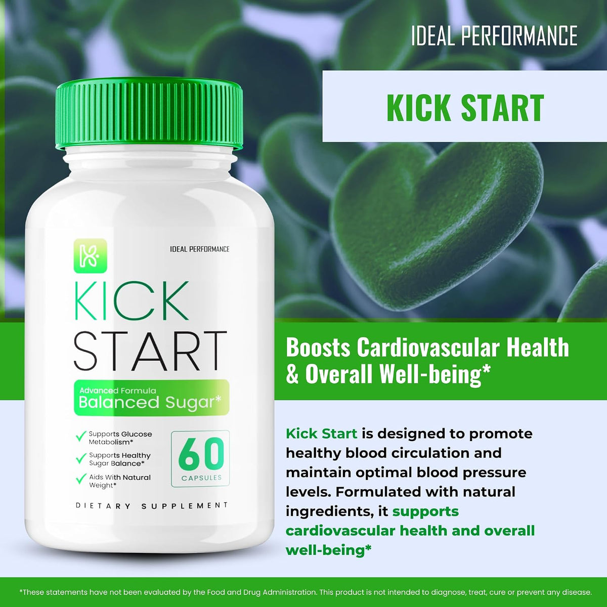 Kick Start Capsules - Blood Sugar Support, Premium Formula for Healthy Circulation & Glucose Balance (60 Capsules) - görsel 4