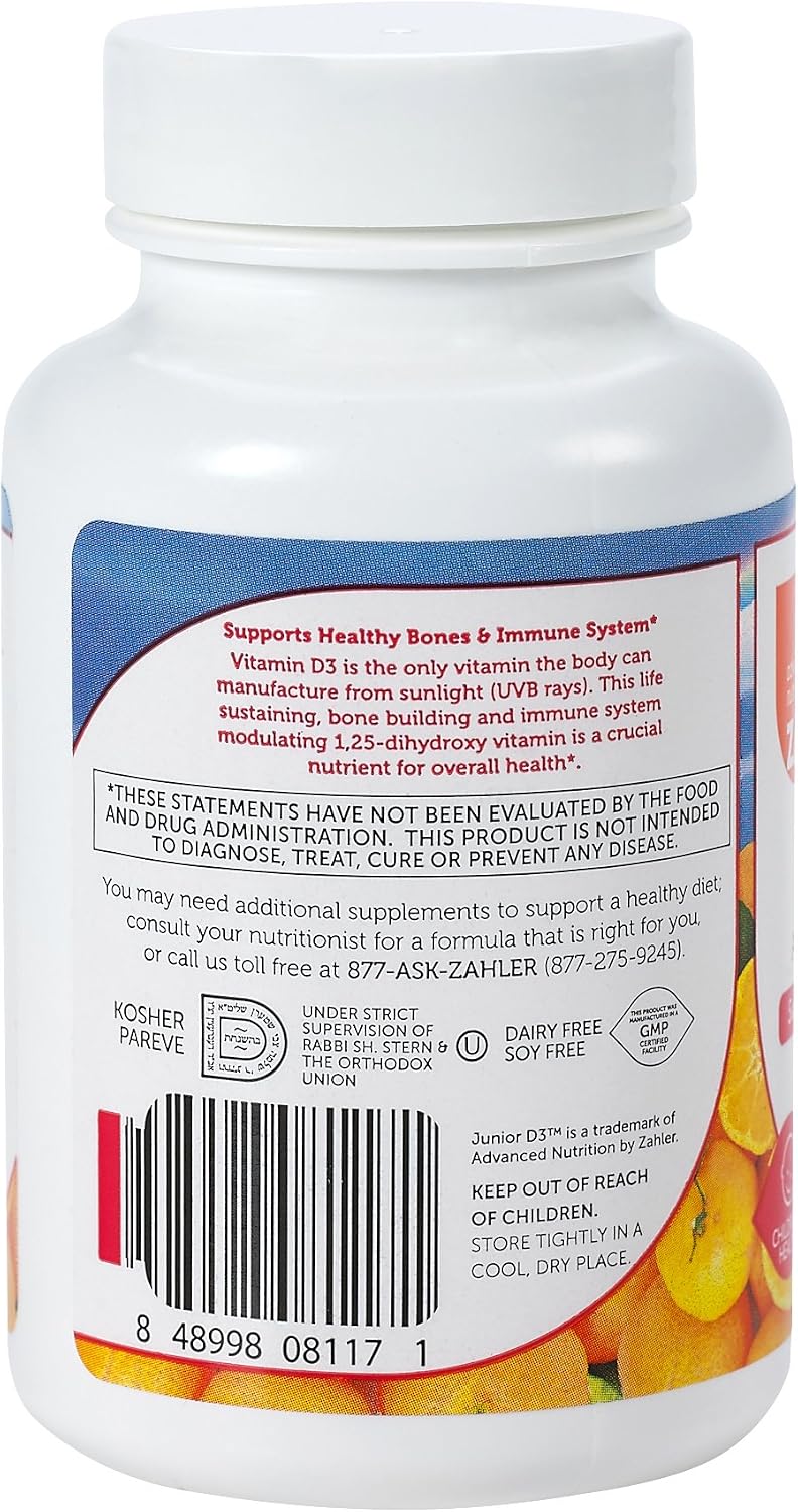 Zahler Junior D3 Chewable 1000IU for Kids - 240 Orange Flavoured Tablets - görsel 2