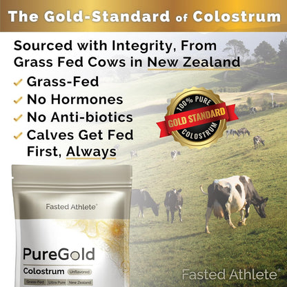 PureGold Bovine Colostrum Powder – 100% Pure New Zealand Grass Fed, Supports Gut Health, Skin, Hair & Immunity – Unflavoured, 30 Travel Packets