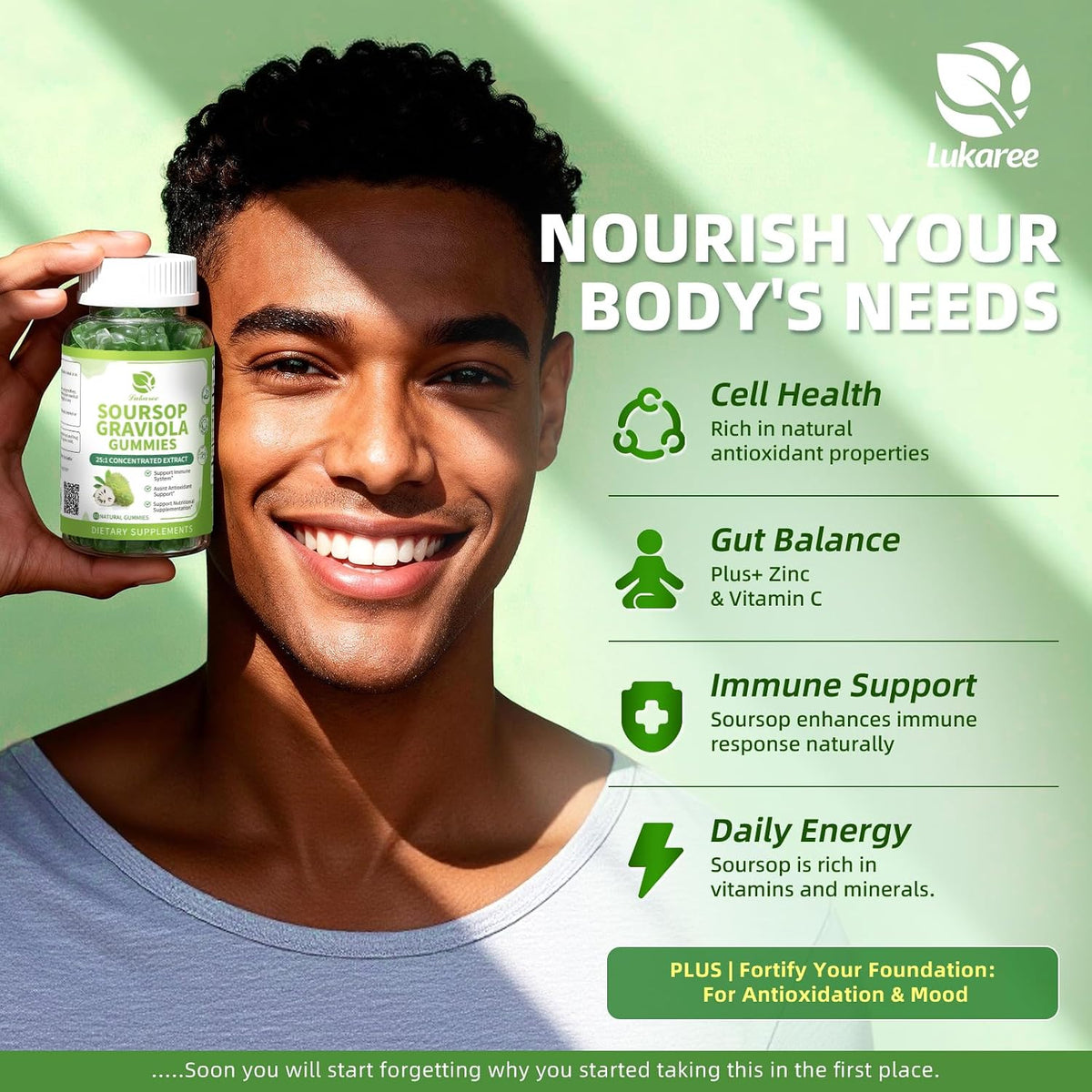(2 Pack) Soursop Graviola Gummies - Concentrated Soursop Leaf Extract with Vitamin C, Zinc & Whole Natural Food for Immunity, Liver, Calming & Antioxidant, Sugar Free, Gluten-free, Vegan, 60 Gummies - görsel 3