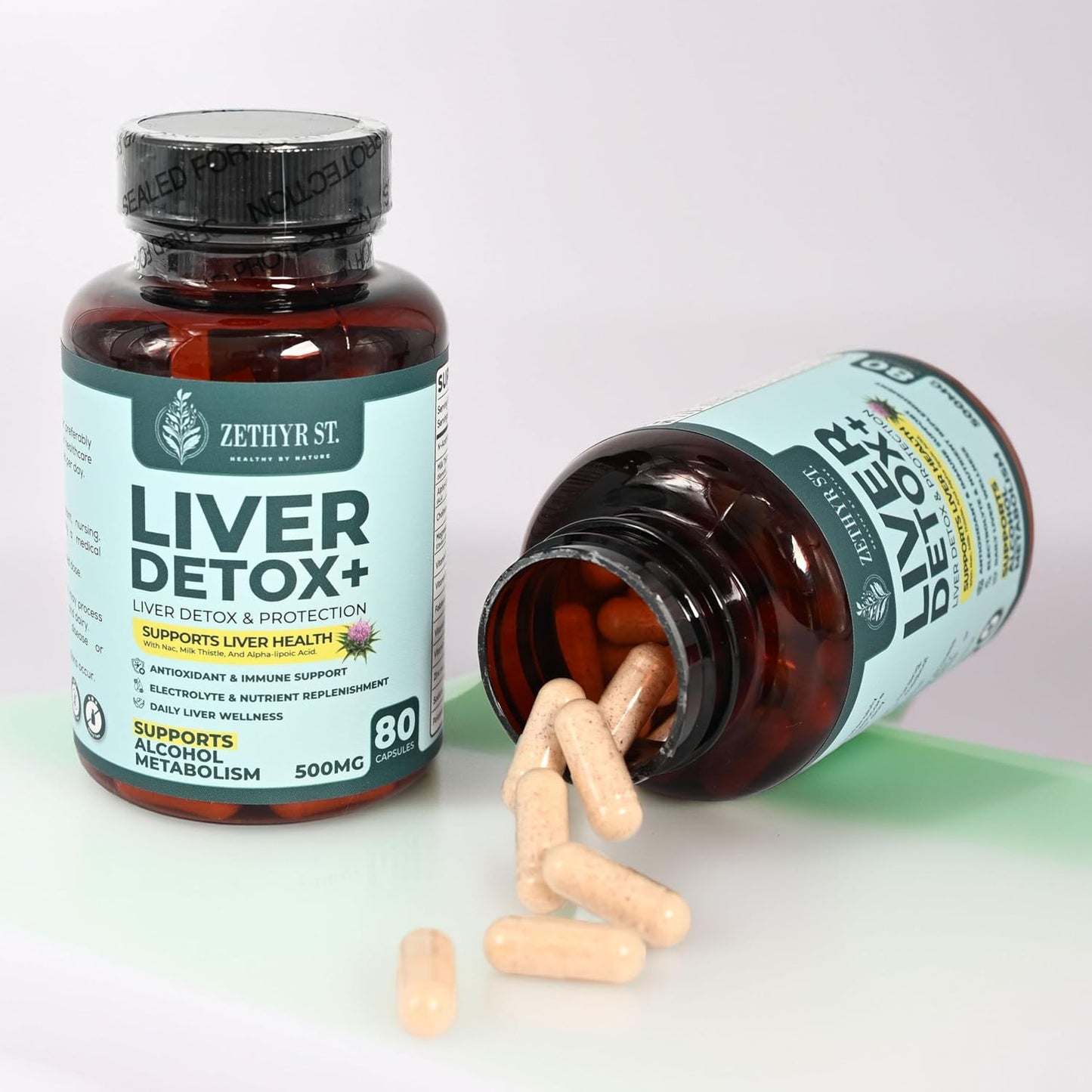 Zethyr St. Liver Detox+ with Milk Thistle - Premium Dose - Liver Cleanse Detox & Repair with NAC, ALA, Choline & B-Vitamins - 80 Capsules for Daily Antioxidant Support - görsel 8