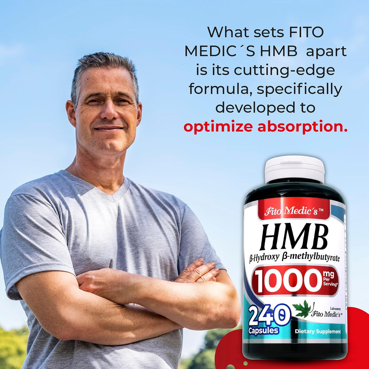 FITO MEDIC'S Lab HMB Supplement - 240 Capsules, 1000 mg Free Acid, Ultra-High Absorption - görsel 4
