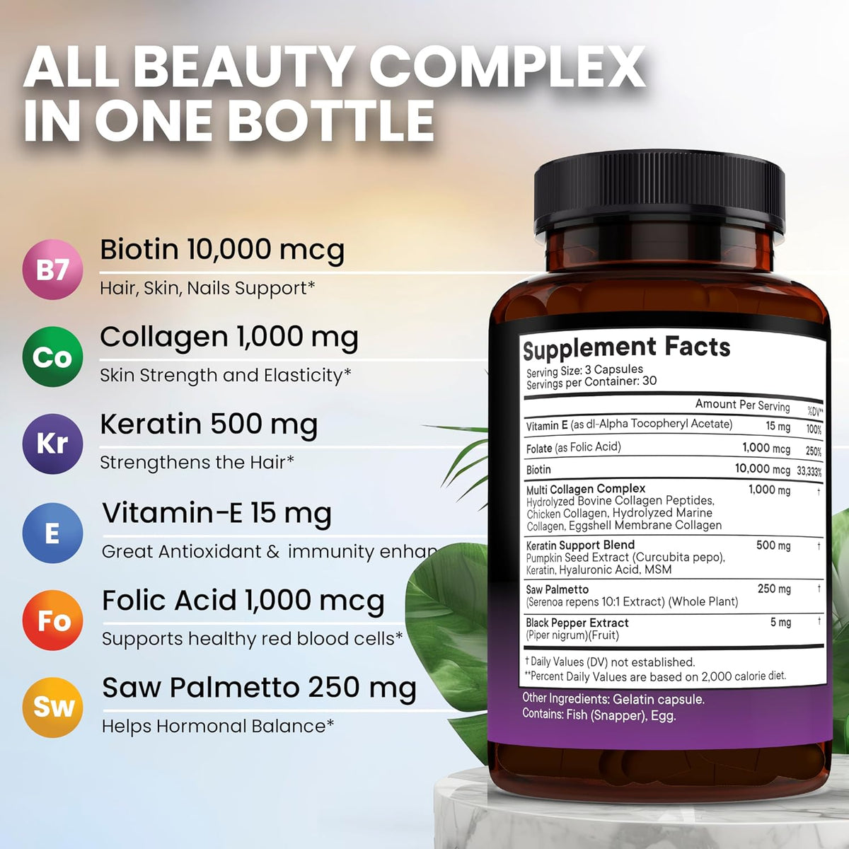 NEW AGE Biotin Collagen Keratin Hyaluronic Acid – Hair Growth Supplements for Men and Women, Nails, Hair and Skin Support with DHT Blocker, Vitamin E, Folic Acid, Pumpkin Seed, MSM – 270 Count - görsel 3