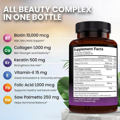 NEW AGE Biotin Collagen Keratin Hyaluronic Acid – Hair Growth Supplements for Men and Women, Nails, Hair and Skin Support with DHT Blocker, Vitamin E, Folic Acid, Pumpkin Seed, MSM – 270 Count