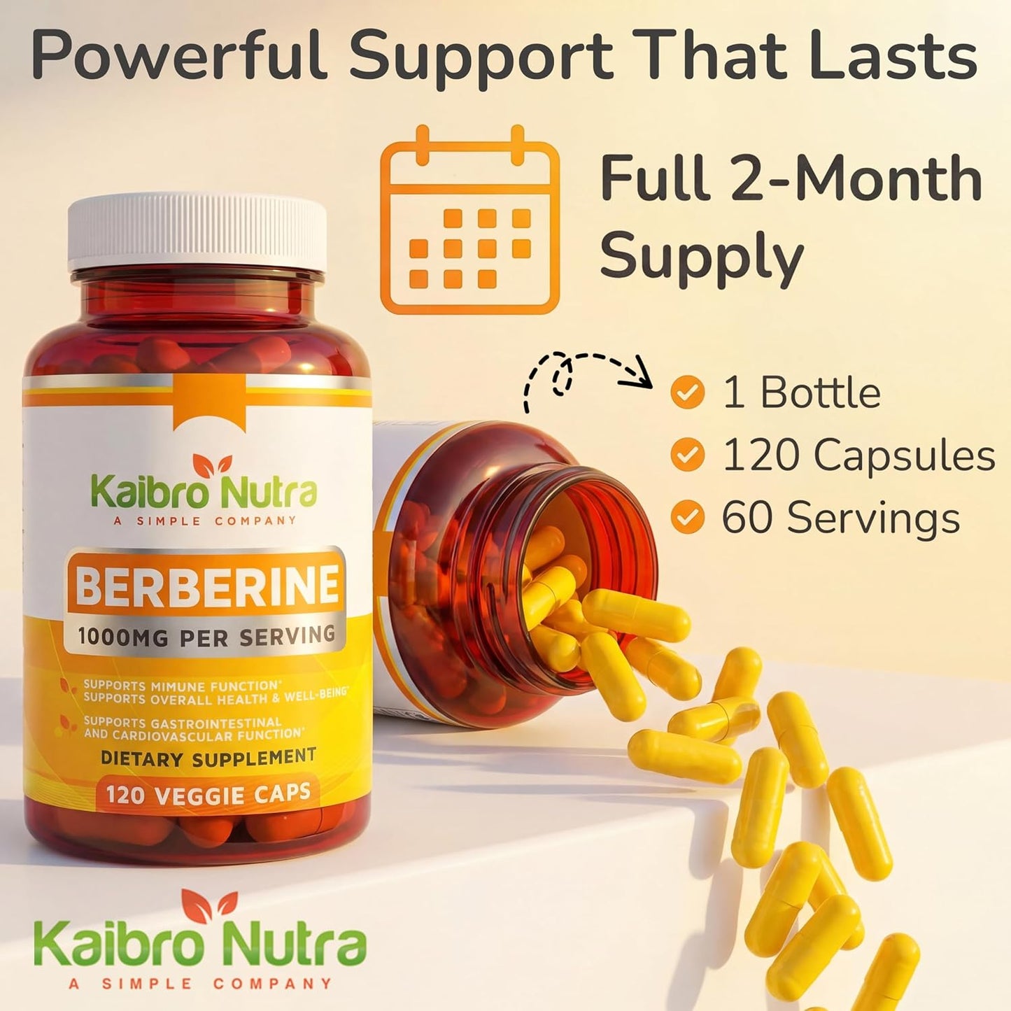 Berberine HCL Supplement 1000mg – Immune System, Glucose Support, Circulatory & Gastrointestinal Health – Vegan & Gluten-Free (120 Capsules) - görsel 6