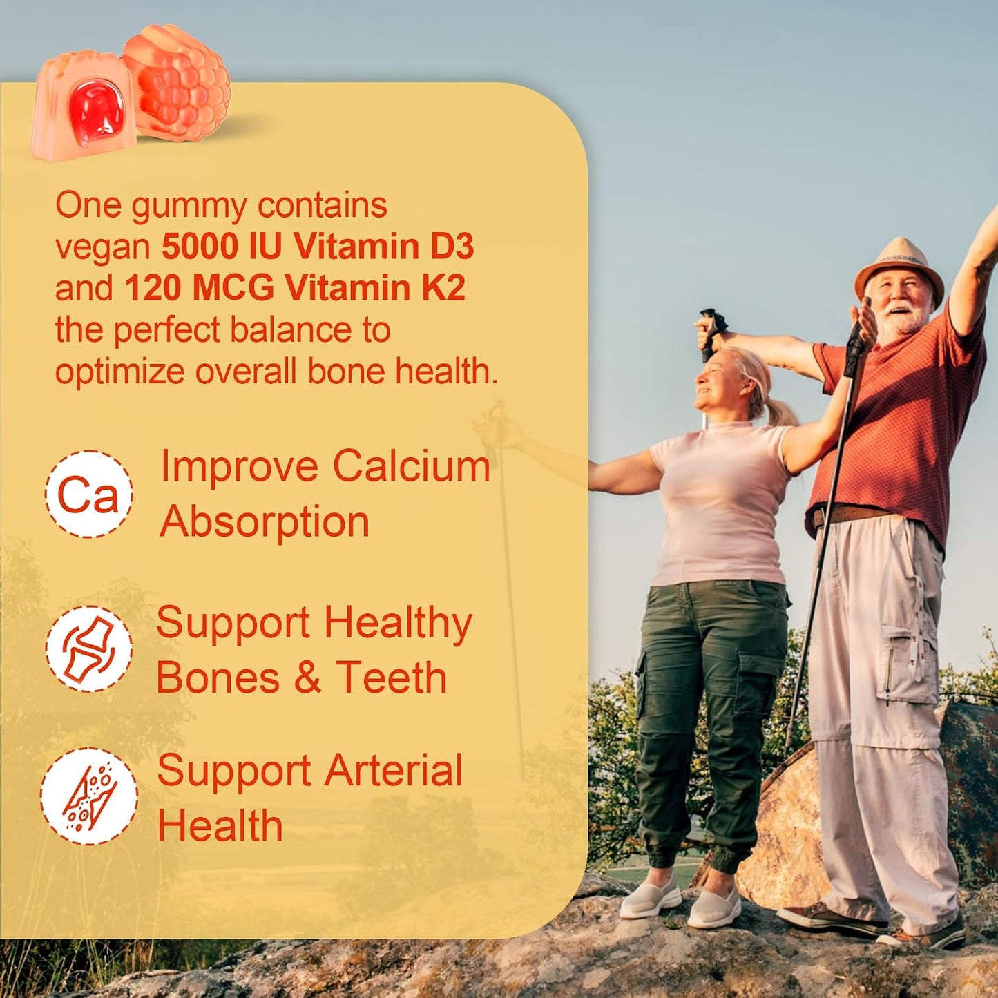 NEVISS Vitamin D3 5000IU + K2 (MK-7) 120mcg Gummies – Sugar Free, with Methylated B12, B9, B6, Vitamin E, Zinc & MCT Oil – Contributes to Bone & Immune Health, 1 Pack - görsel 3