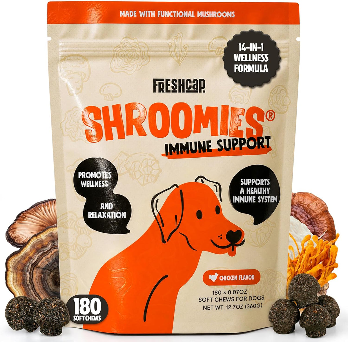 FreshCap Shroomies 13-in-1 Mushroom Supplement for Dogs (180 Soft Chews) - görsel 1