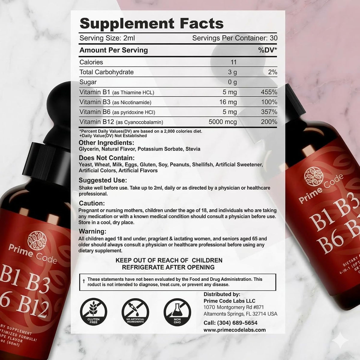 Prime Code Liquid B-Complex Drops with Vitamins B1, B3, B6, B12 - görsel 2