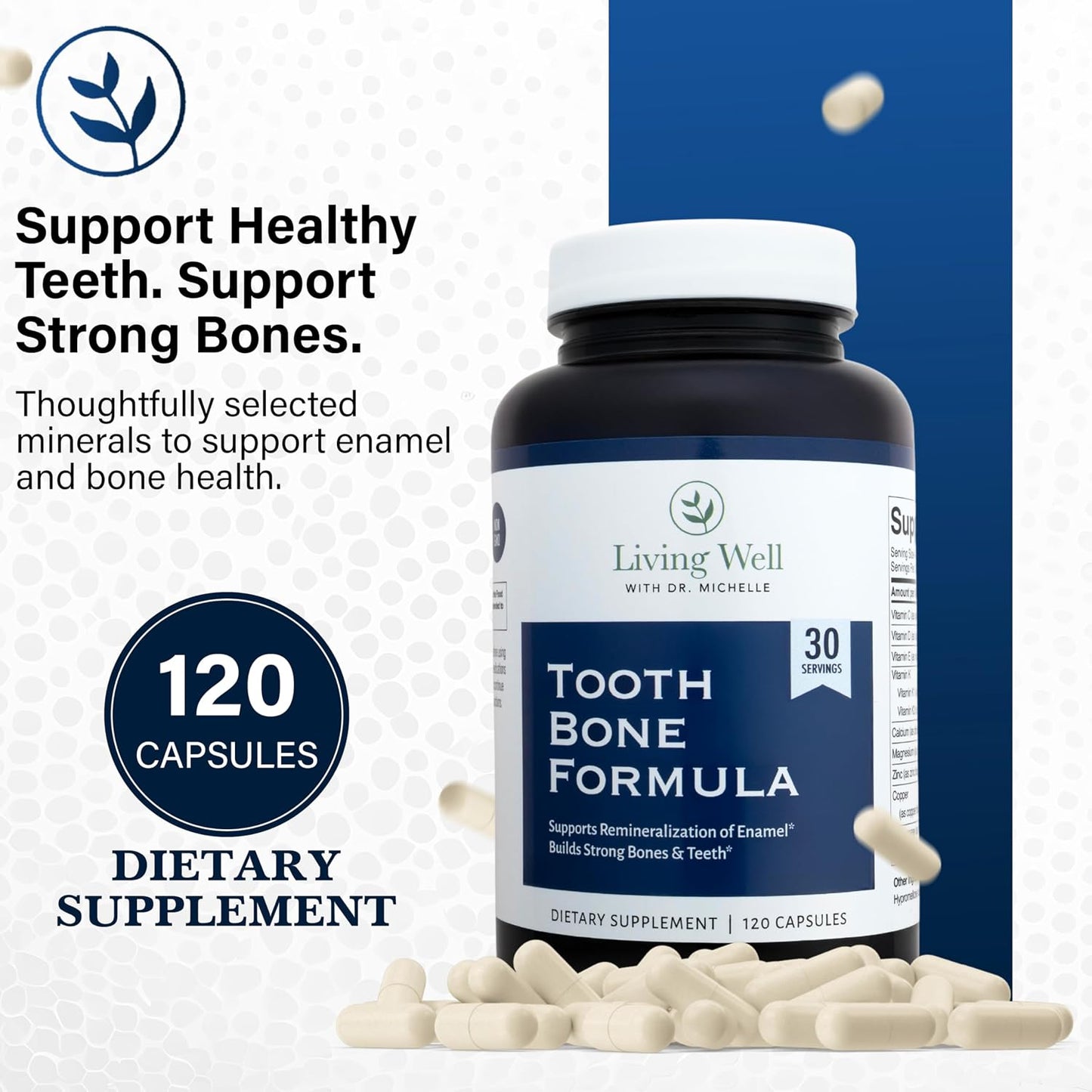 Living Well Dr. Michelle Tooth and Bone Formula with D3, K2 – 120 Capsules - görsel 2
