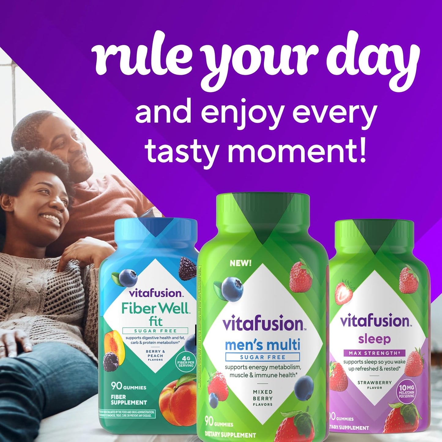 vitafusion Sugar Free Men’s Multi Daily Gummy Multivitamins, Contributes to Normal Energy Metabolism, Muscle and Immune Function, Mixed Berry Flavours, 90 Count - görsel 8