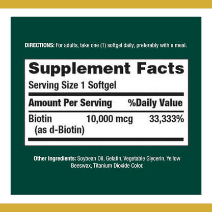 Nature's Bounty Biotin 10,000 mcg Rapid Release Softgels – 120 Softgels (10-Pack)