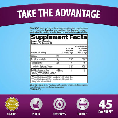Digestive Advantage Probiotic Gummies for Digestive Health, Superfruit, 90 Count