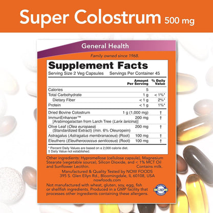 NOW Foods Super Colostrum 500 mg - 90 Veg Capsules