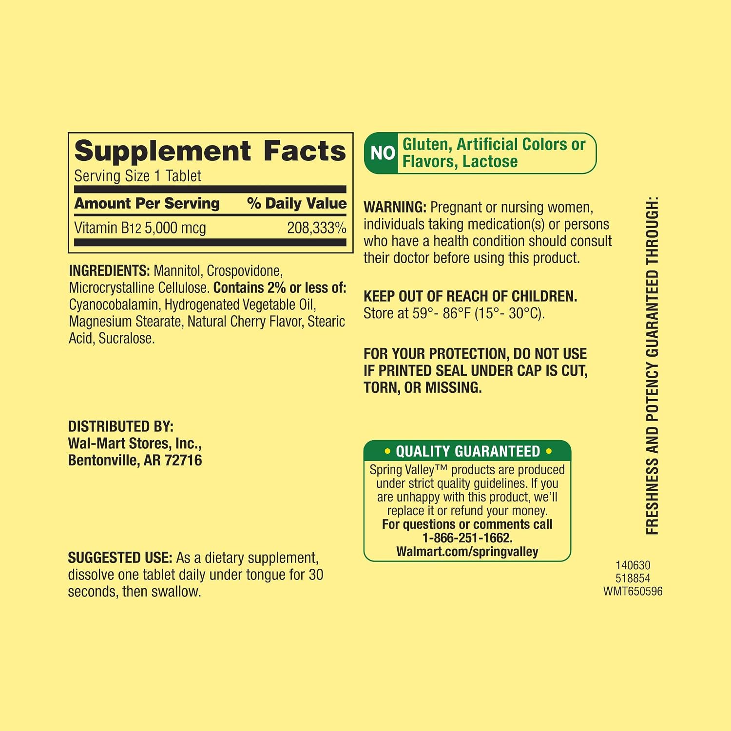Spring Valley B12 5000 µg, 300 Quick-Dissolve Tablets - Metabolism Support - görsel 3