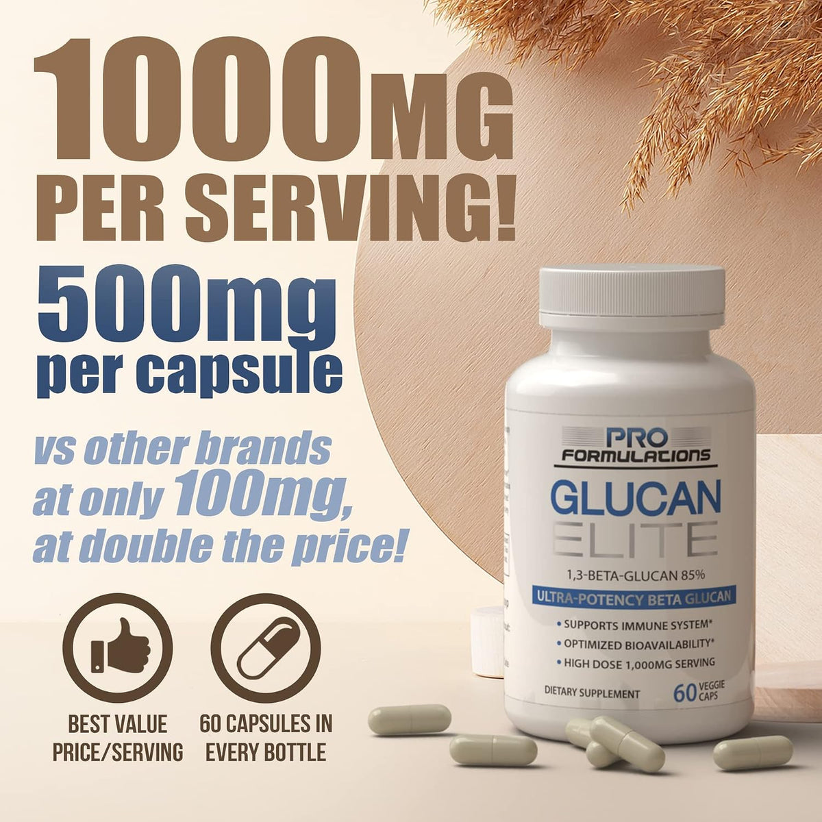 Glucan Elite – 85% Beta 1,3D Glucan 500mg – 60 capsules – Ultra-Potency with BGF-Immune - görsel 2