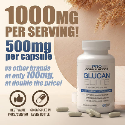 Glucan Elite – 85% Beta 1,3D Glucan 500mg – 60 capsules – Ultra-Potency with BGF-Immune