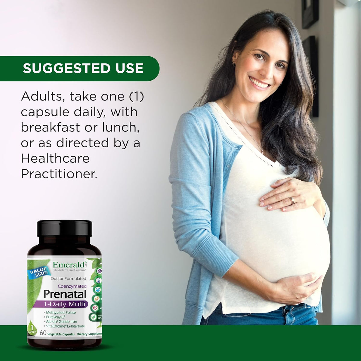 EMERALD LABS Prenatal 1-Daily Multi – Prenatal Multivitamin with Methylated Folate, Iron, Whole-Food Blend & More – 60 Vegetable Capsules - görsel 5