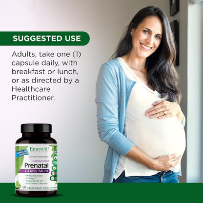 EMERALD LABS Prenatal 1-Daily Multi – Prenatal Multivitamin with Methylated Folate, Iron, Whole-Food Blend & More – 60 Vegetable Capsules