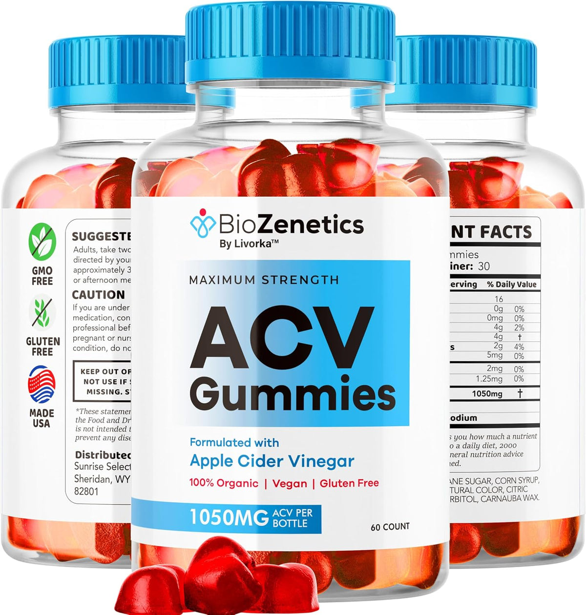 BioZenetics ACV Gummies 1050mg - Apple Cider Vinegar Food Supplement, 60 Gummies - görsel 7