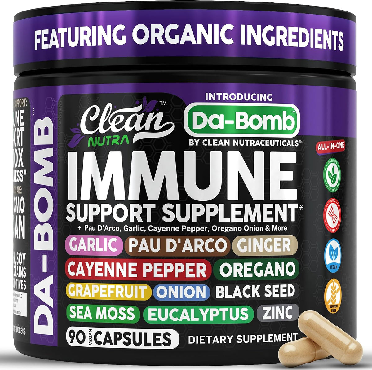 Organic Immune Support with Pau d'Arco, Garlic, Cayenne, Oregano & More - Clean Nutra - görsel 1