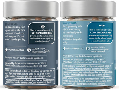 Eu Natural Conception for Her & Conception for Him Bundle - Fertility Supplements for Couples - 120 Vegan Capsules
