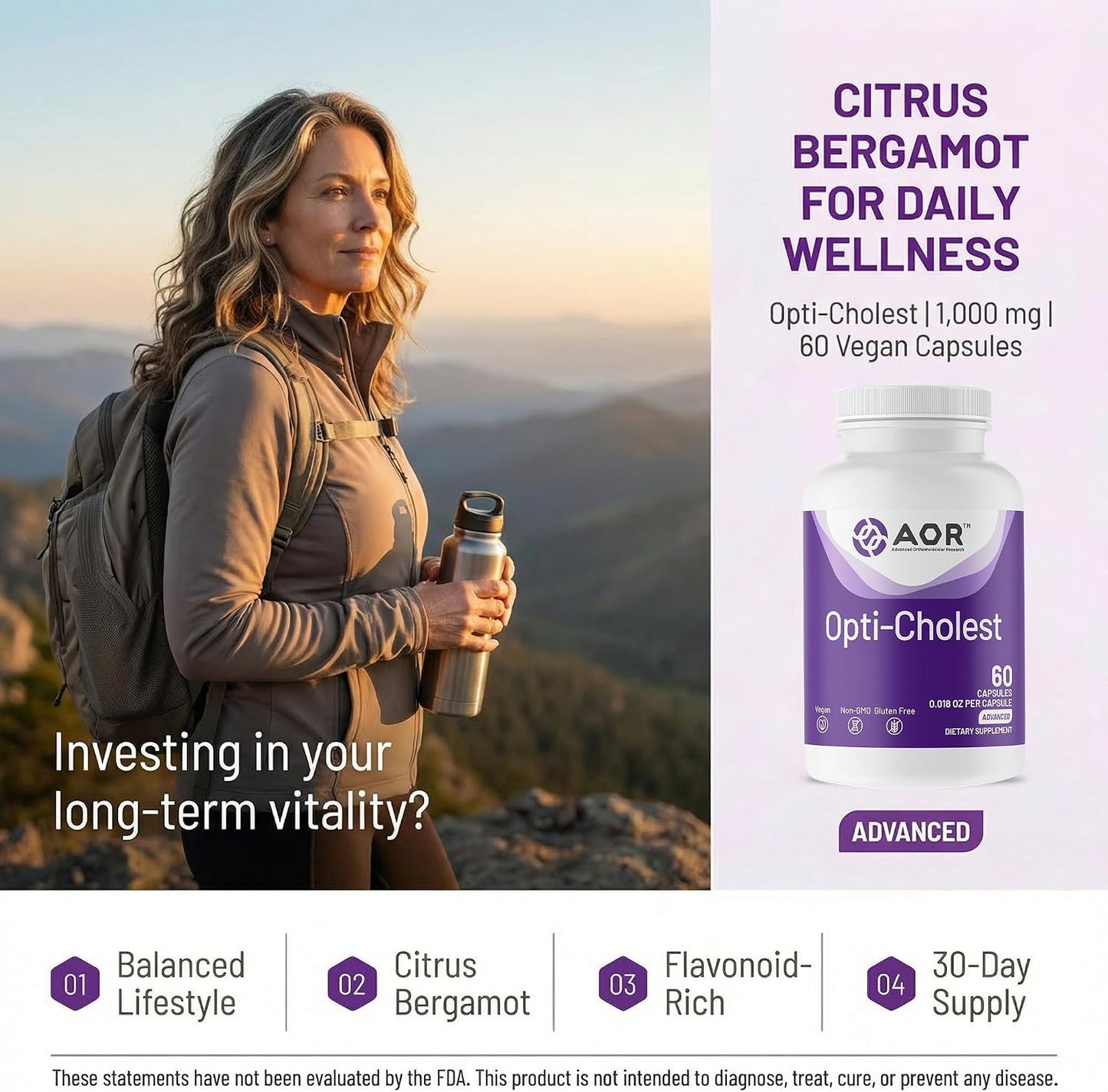 AOR Opti-Cholest Bergamot Extract 1000mg – 60 Vegan Capsules – 30-Day Supply - görsel 2