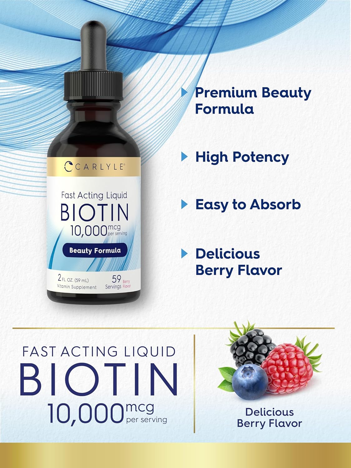 Carlyle Liquid Biotin 10000mcg – Extra Strength Drops, 60 ml - görsel 4