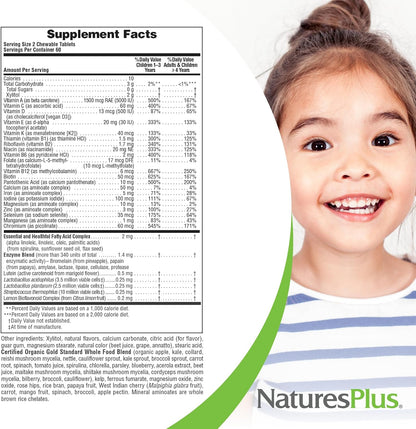 NaturesPlus Animal Parade Gold Children's Multivitamin - 120 Animal-Shaped Chewable Tablets - Assorted Cherry, Orange & Grape Flavours - Vegan, Gluten-free