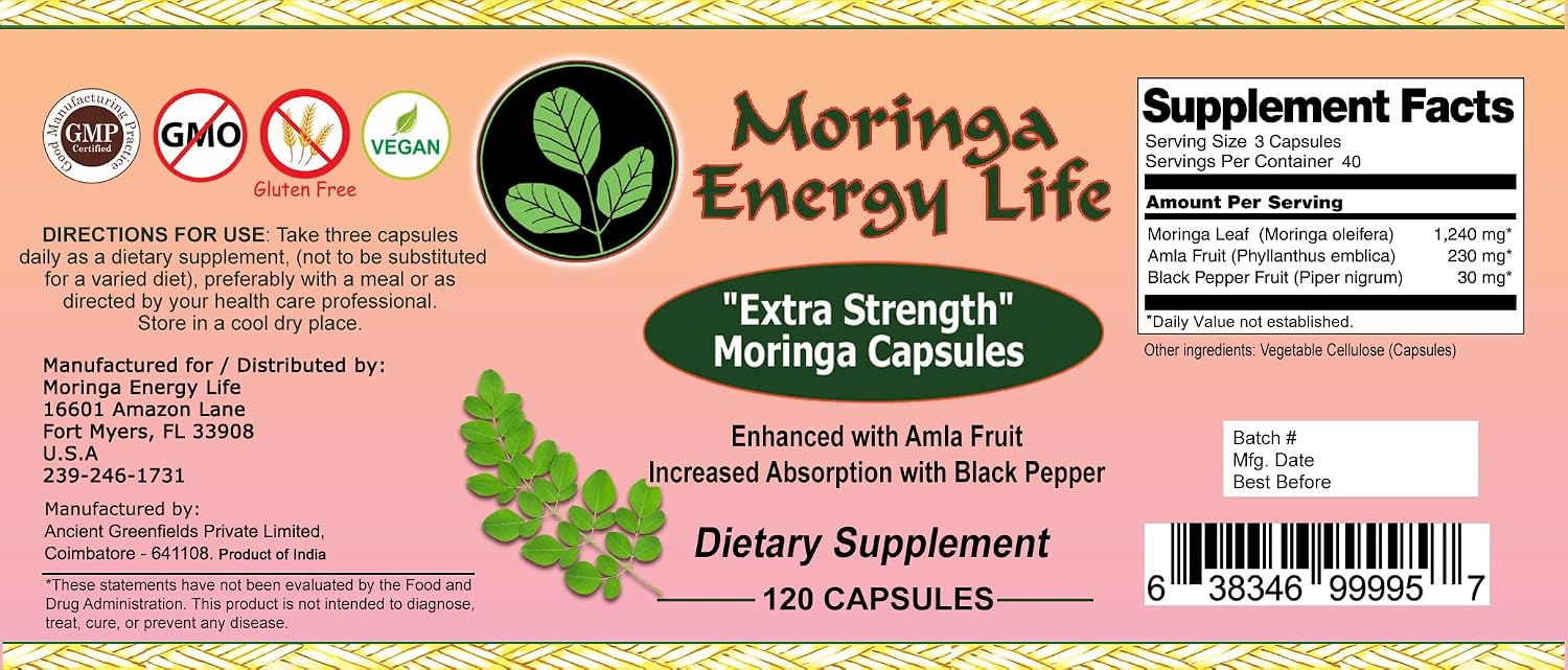 Moringa Extra Strength Capsules 120 – Moringa Oleifera, Amla & Black Pepper - görsel 2
