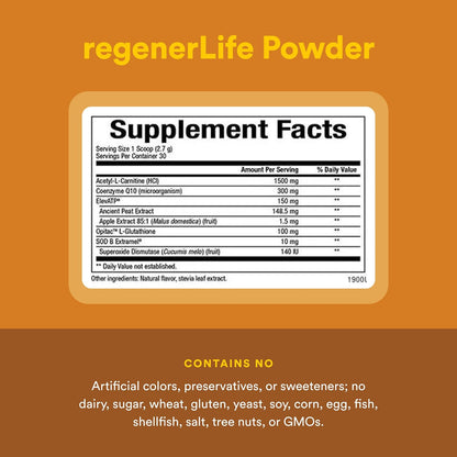 Natural Factors RegenerLife Powder - Mitochondria Support Drink Mix - Tropical Flavour - 81 g