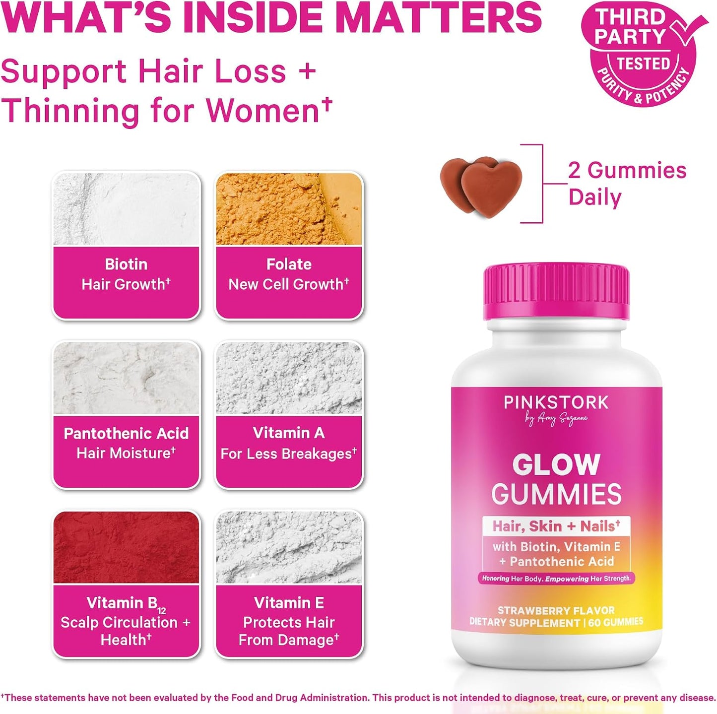 Pink Stork Total Glow Gummies for Women – Hair, Skin and Nails Vitamin with Biotin and B-Complex – 60 Berry Gummies - görsel 2