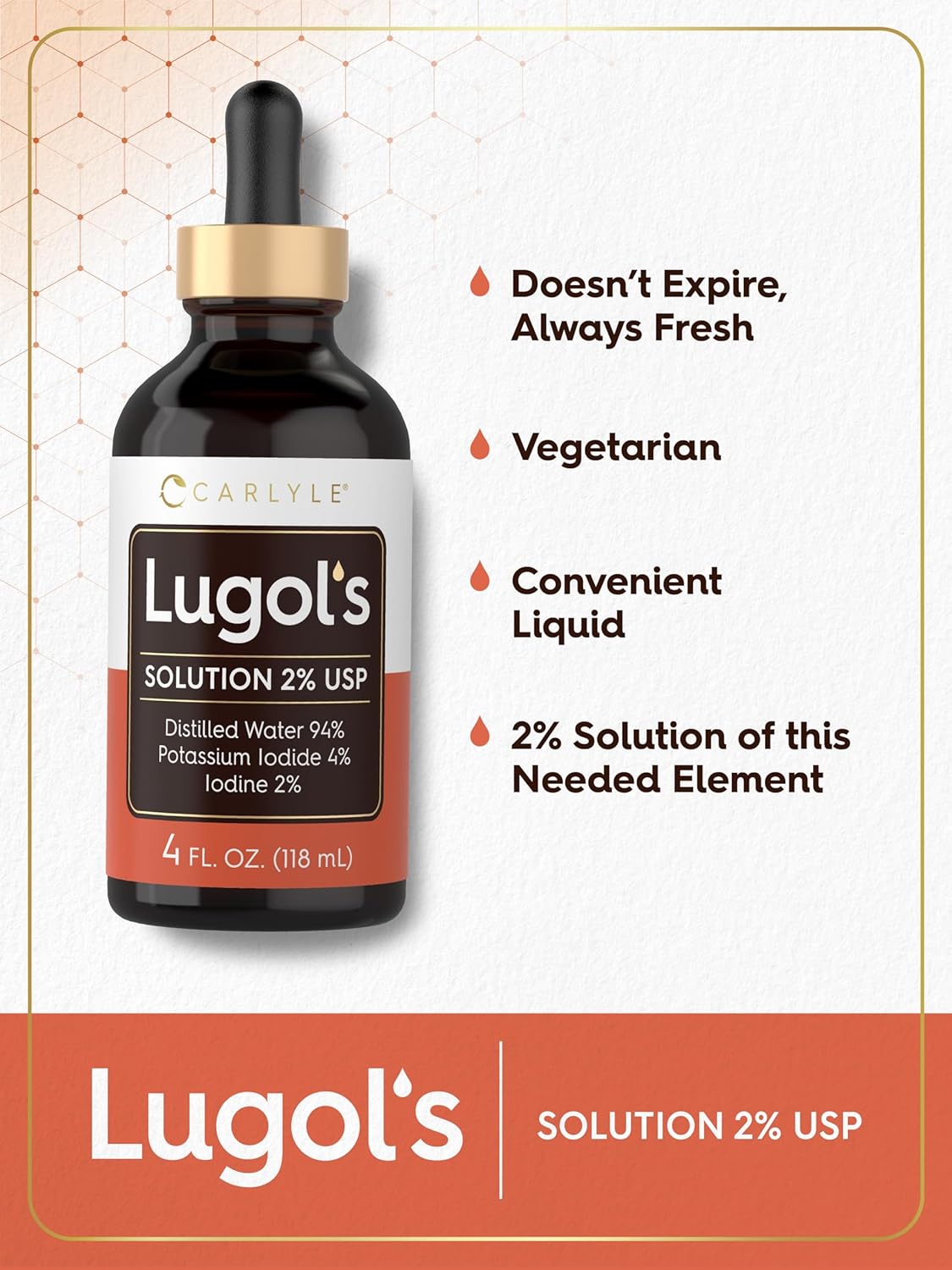 Carlyle Lugol's Iodine 2% Solution - 118 ml (4 fl oz) | Potassium Iodide and Iodine Drops - görsel 4