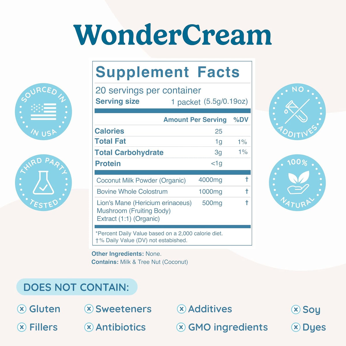 WONDERCOW Bovine Colostrum Superfood Creamer – Organic Lion's Mane & Coconut Milk Powder MCTs – Unsweetened, Keto Friendly - görsel 2