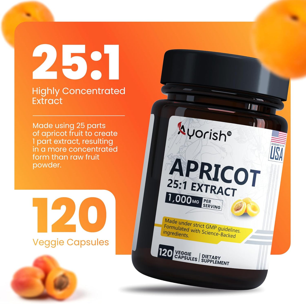 Apricot Extract 25:1, 500 mg per Capsule, 1000 mg per Serving - Immune Support Herbal Supplement (120 Capsules) - görsel 3