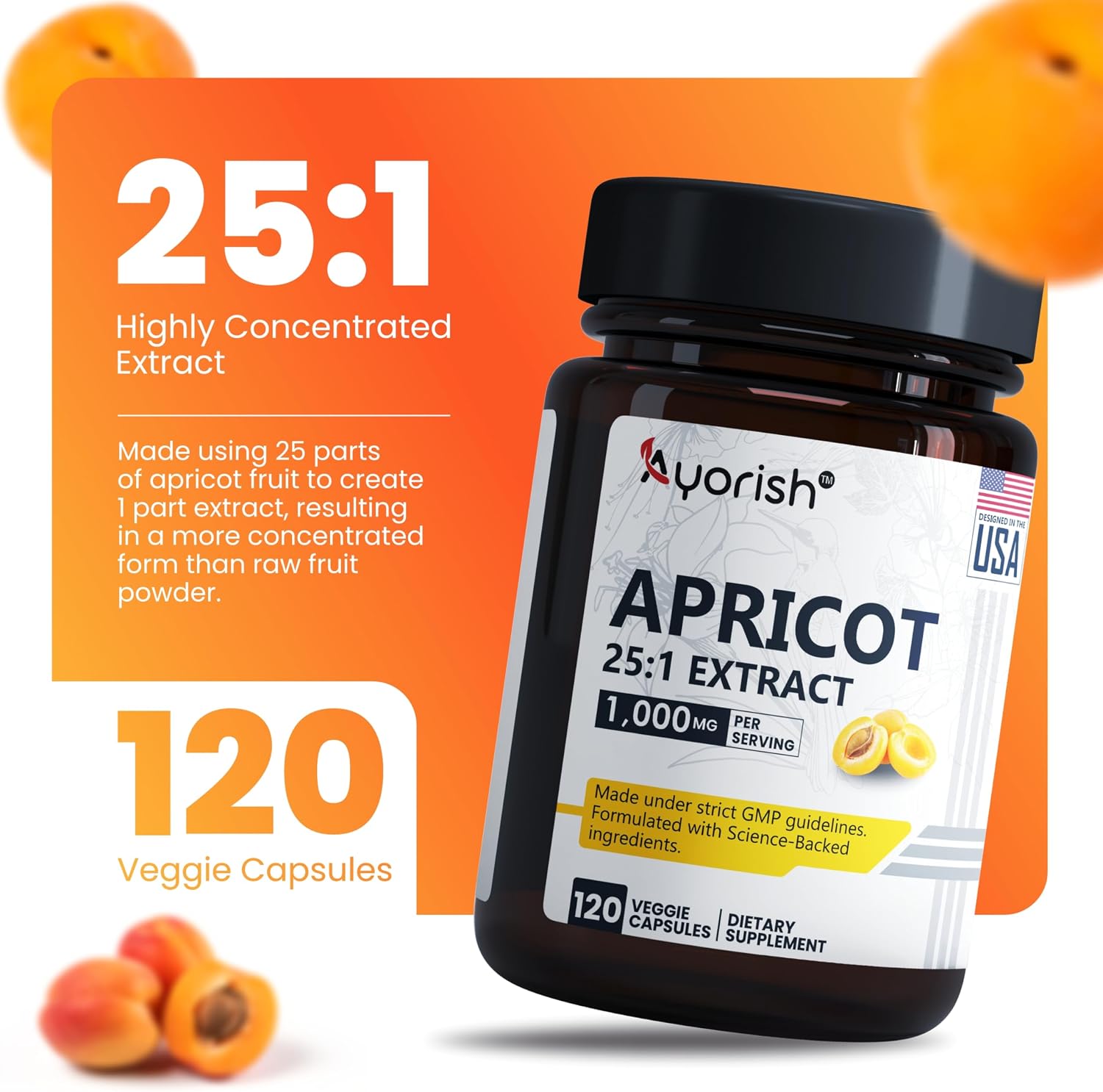 Apricot Extract 25:1, 500 mg per Capsule, 1000 mg per Serving - Immune Support Herbal Supplement (120 Capsules) - görsel 3