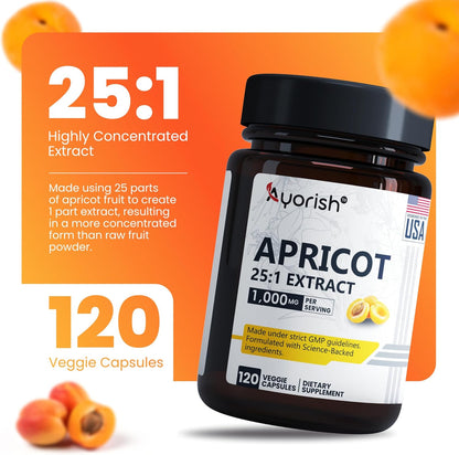 Apricot Extract 25:1, 500 mg per Capsule, 1000 mg per Serving - Immune Support Herbal Supplement (120 Capsules)