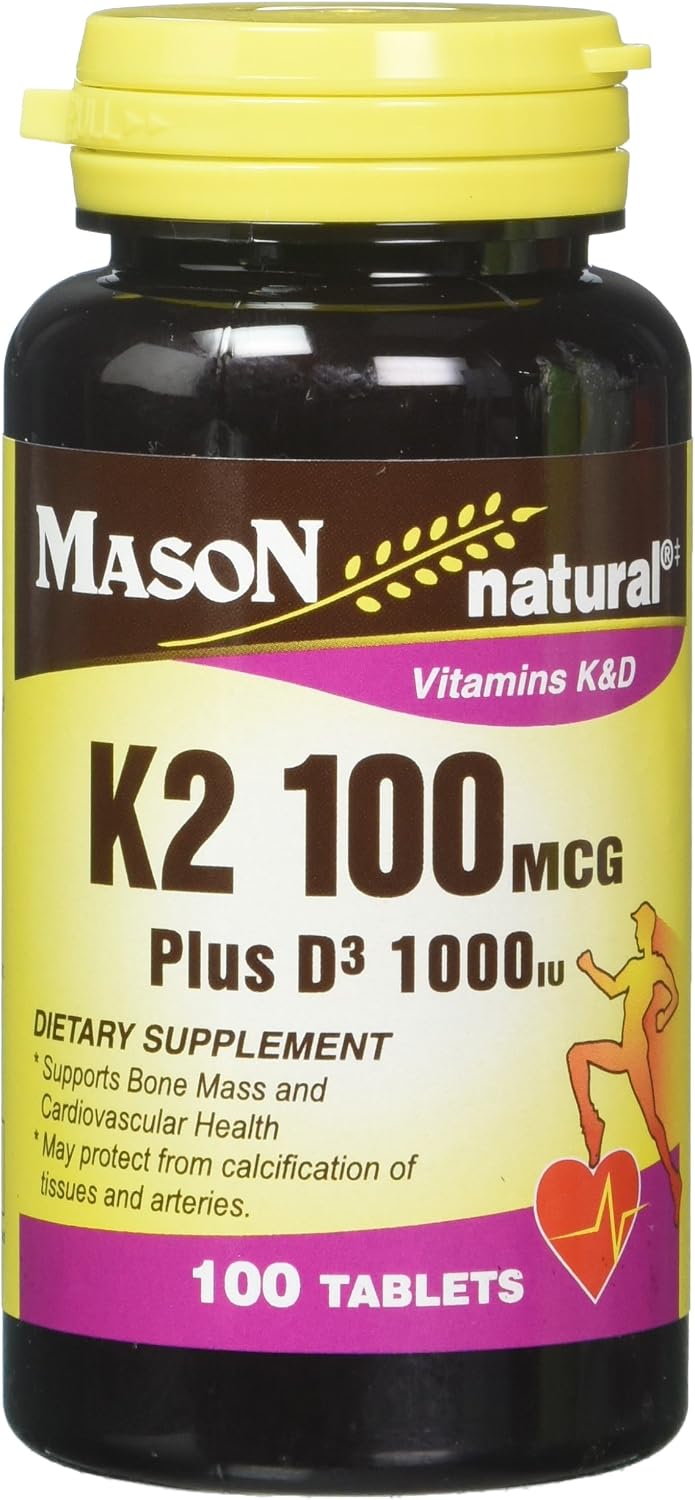 Mason Natural Vitamin D3 & K2 Tablets, 1000 IU / 100 mcg, 300 Tablets (3 x 100) - görsel 1