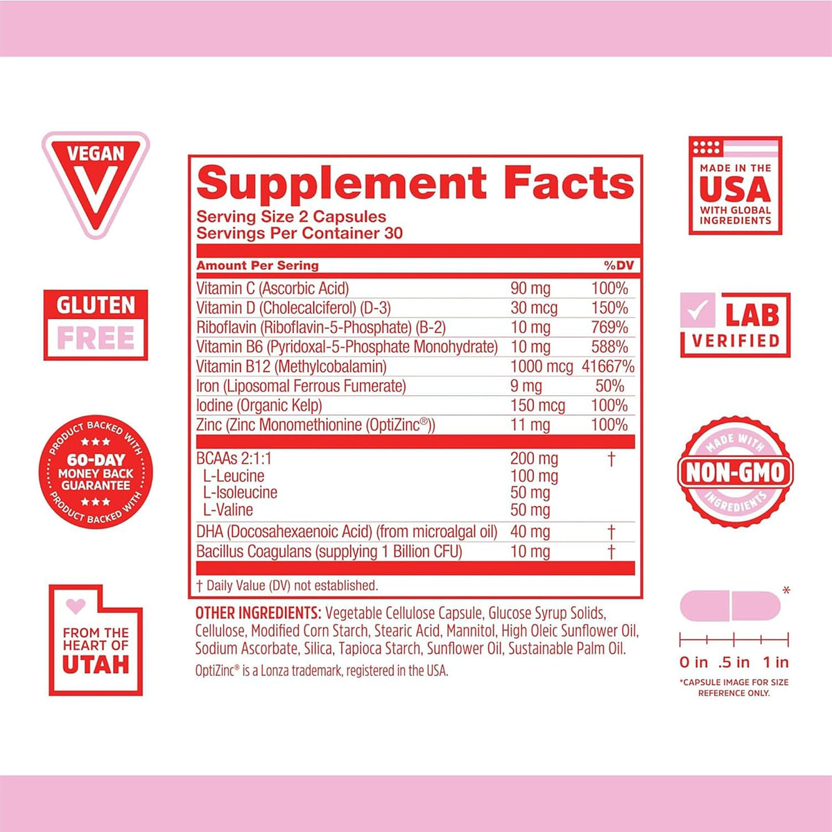 Zhou Vegan Multivitamin for Women and Men – Daily Supplement with Iron, Zinc, B12 and DHA – 60 Vegan Capsules - görsel 3